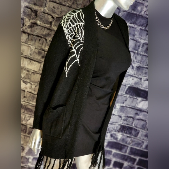 RARE! Spider Web Black Cardigan Sweater from Too Fast - Picture 1 of 13